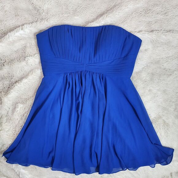 Bill Levkoff Women's size 14 Prom Formal Bridesmaid Dress Short Strapless Blue - Picture 1 of 9